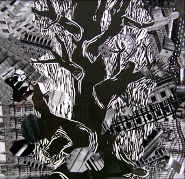City Planning 9: The Oak, 2006, Linolschnitt und sw-Photographie, 64,3 x 62,5 cm Franz Ackermann - Goethe abwärts (Sammlung Falckenberg) Mönchehaus Museum 2006